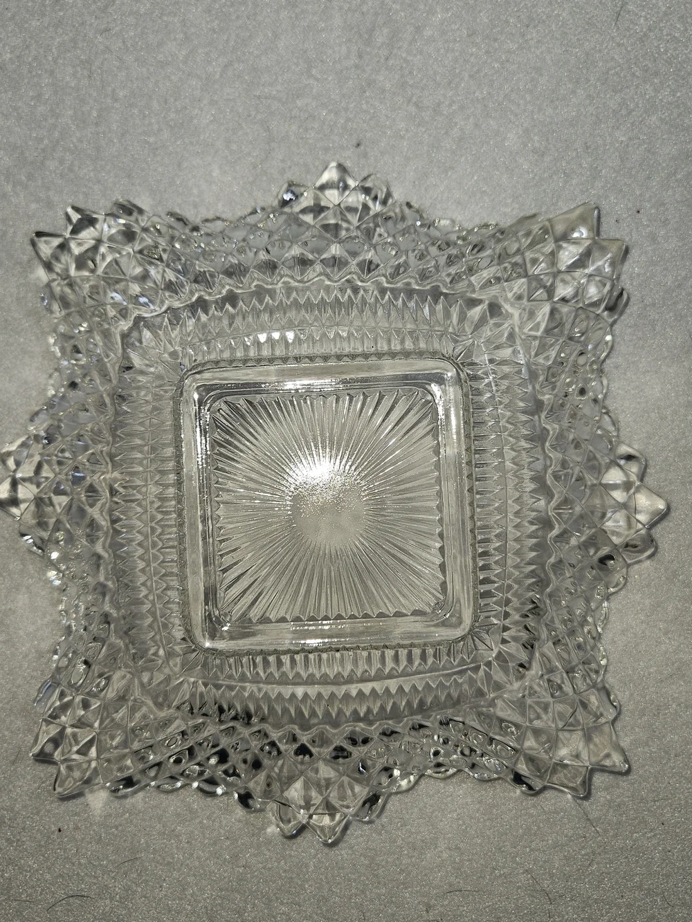 Vintage Indiana Glass Diamond Point Sunburst Square Bowls Set